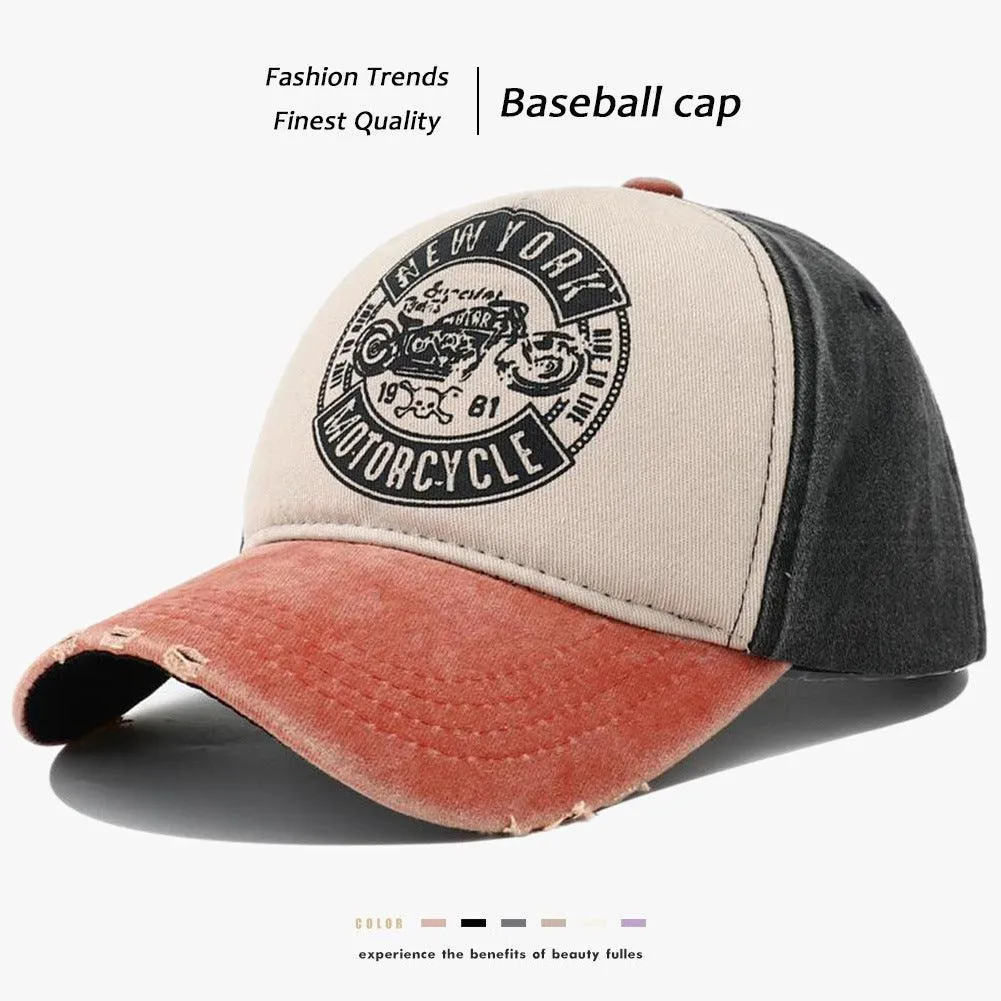 New York Motorcycle Printed Peaked Cap