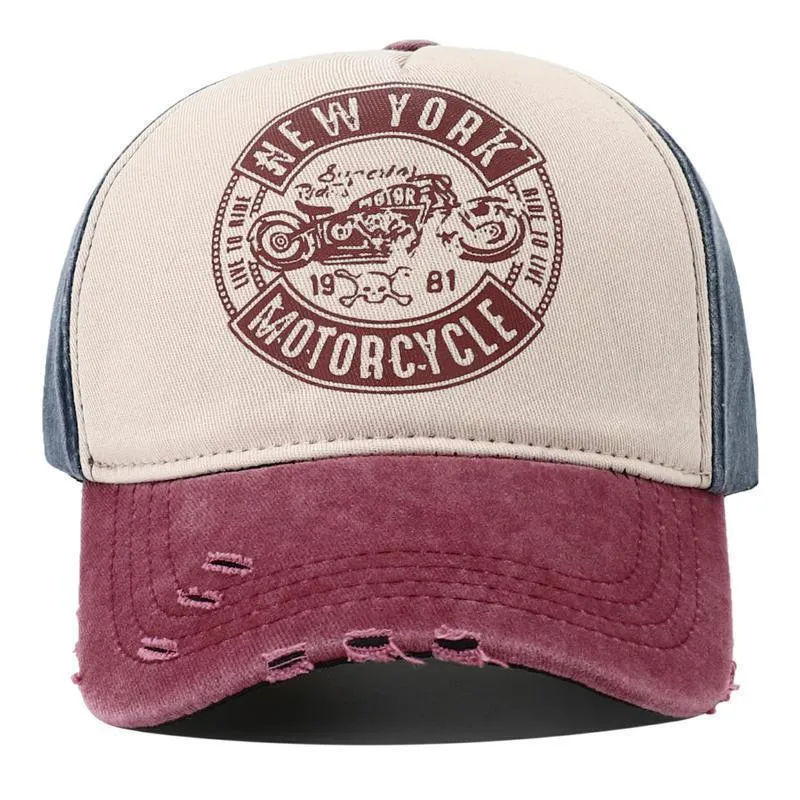 New York Motorcycle Printed Peaked Cap
