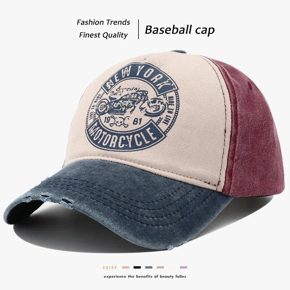 New York Motorcycle Printed Peaked Cap