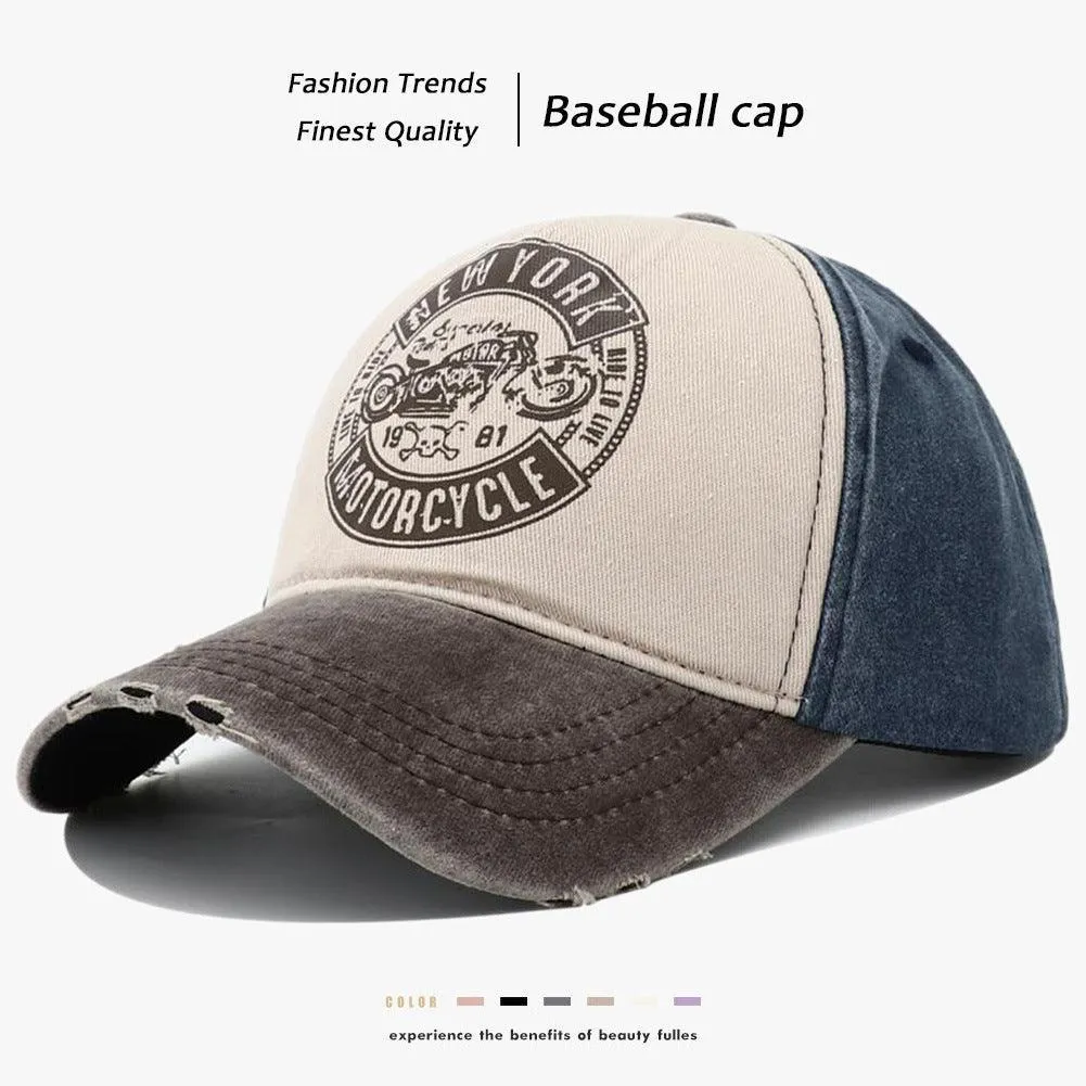 New York Motorcycle Printed Peaked Cap