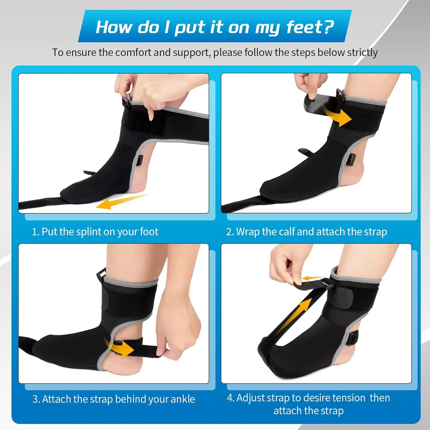 Plantar Fasciitis Night Splint Sock with Massage Ball for Plantar Fasciitis Relief, Soft & Comfortable Foot Brace for Achilles Tendonitis Heal Spur Foot-drop Flat-arch for Women and Men, Large-Black