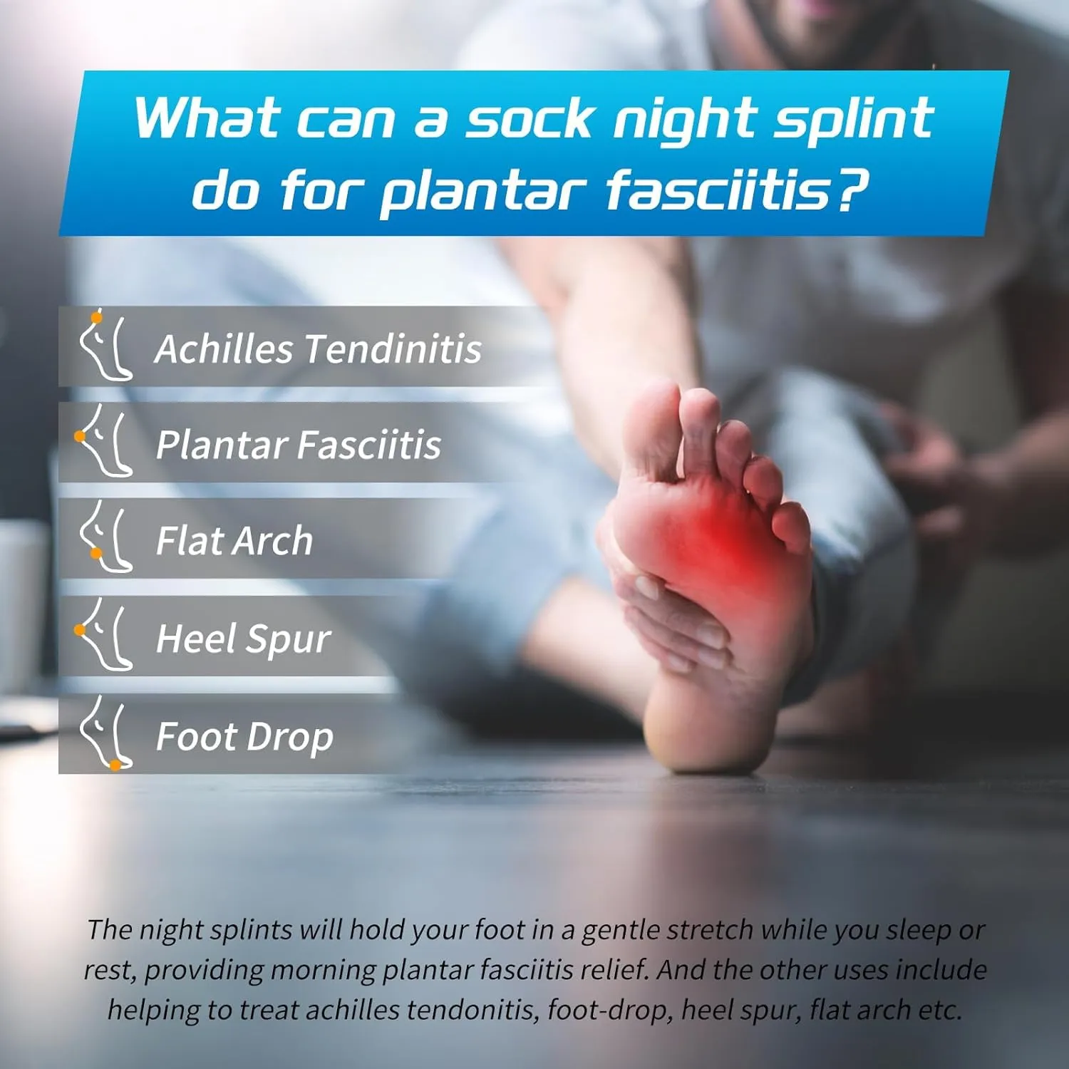 Plantar Fasciitis Night Splint Sock with Massage Ball for Plantar Fasciitis Relief, Soft & Comfortable Foot Brace for Achilles Tendonitis Heal Spur Foot-drop Flat-arch for Women and Men, Large-Black