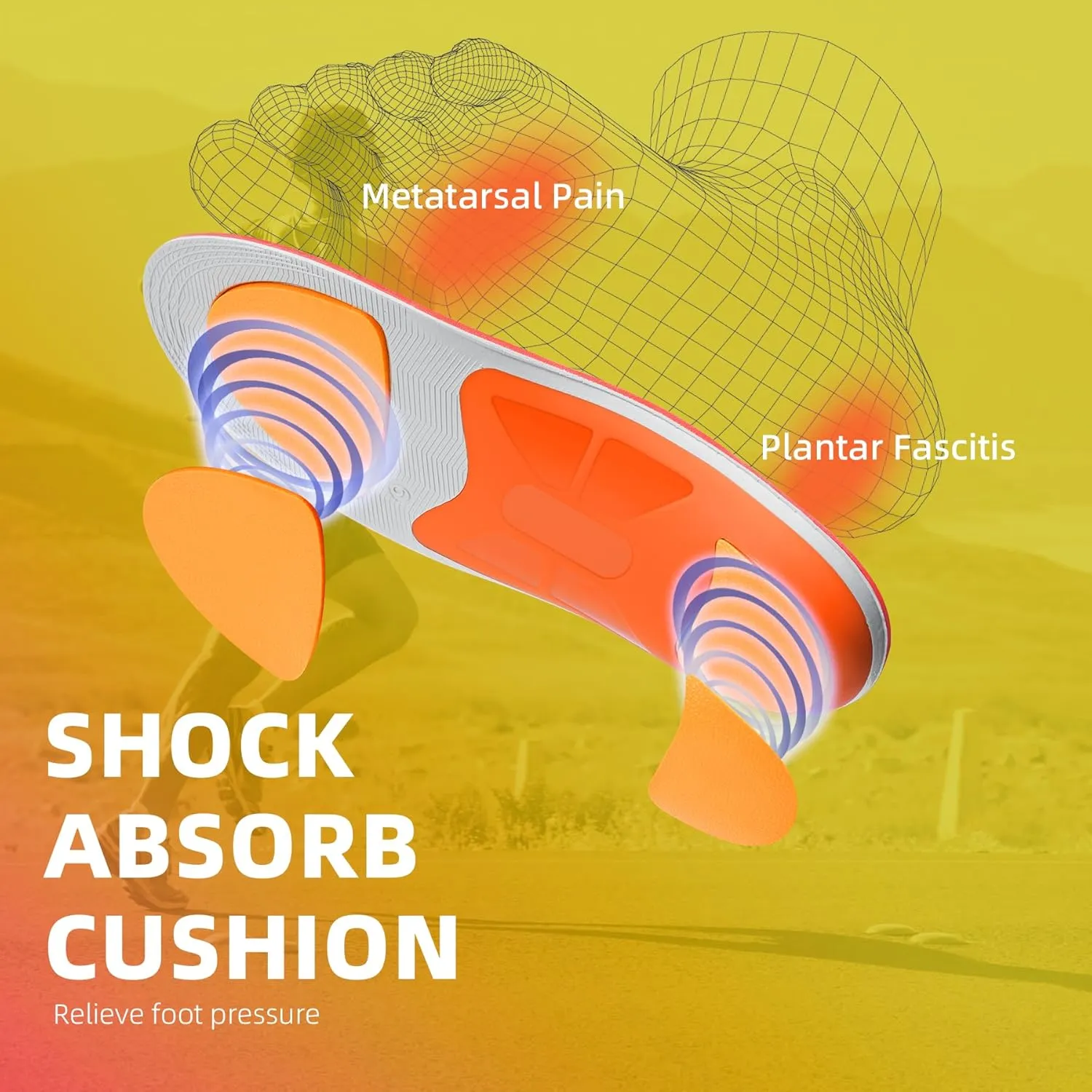 Plantar Fasciitis Relief Insole Heavy Duty High Arch Supports Orthotics Men Women Overpronation Inserts, Orthopedic Flat Feet Pads Heel Pain Work Boot Shoe Insoles Size(7-7 1/2)