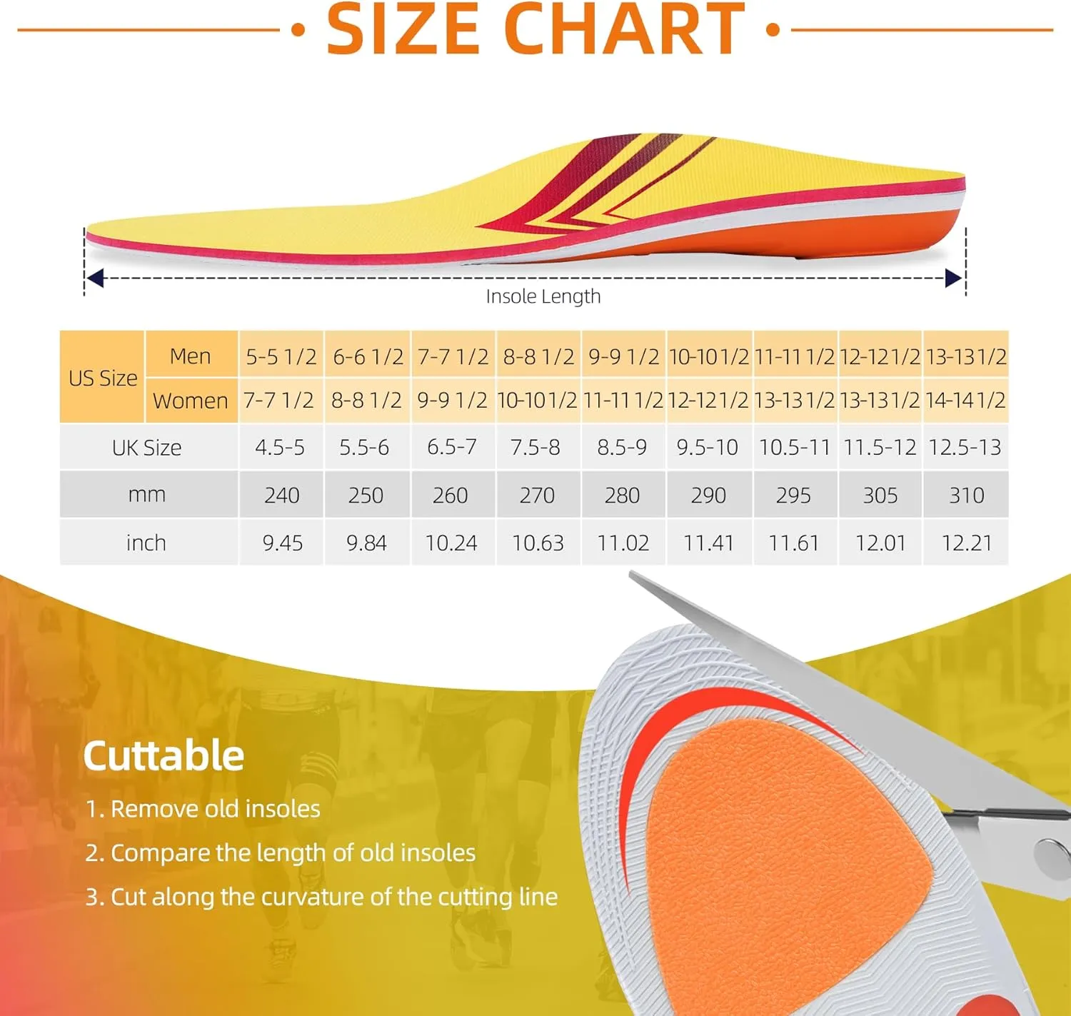 Plantar Fasciitis Relief Insole Heavy Duty High Arch Supports Orthotics Men Women Overpronation Inserts, Orthopedic Flat Feet Pads Heel Pain Work Boot Shoe Insoles Size(7-7 1/2)