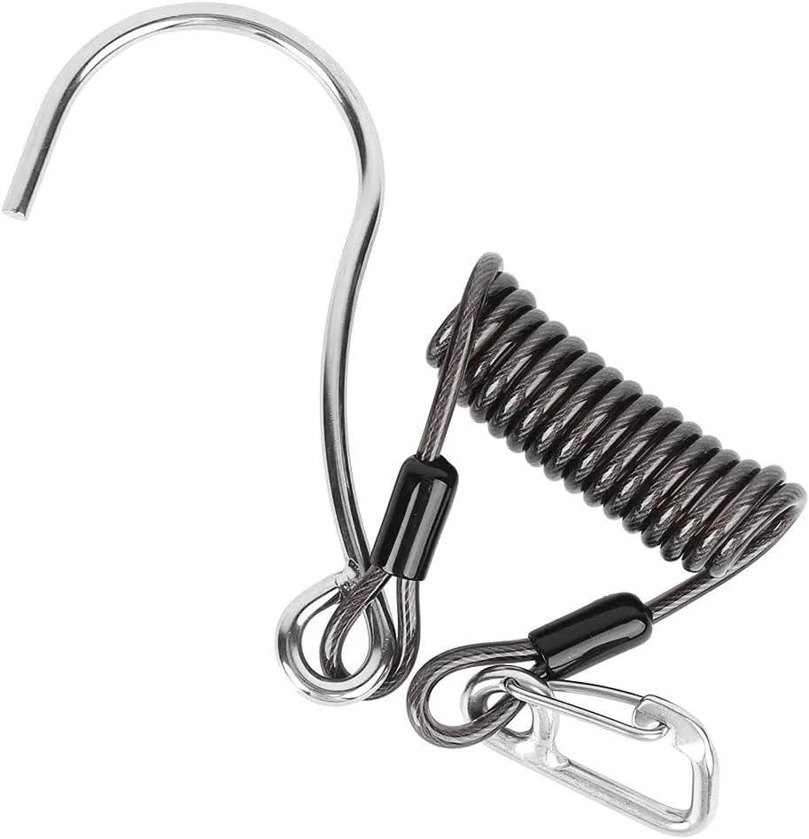 Scuba Diving Reef Hook, Coil Lanyard Gear Hanger Stainless Steel Spring Clips Anti Lost Safety Coiled Rope with Quick Release Buckle Tools Accessory for Underwater Cameras Dive Lights Fishing