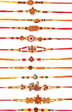 Set of 12 Rakhi for Brother Bhaiya Designer Multicolor Beads Rakhi AD Rakhi for Sister, Raksha Bandhan Rakhi for Brother Bhabhi Om Rudraksha Ganesha Rakhi for Brother