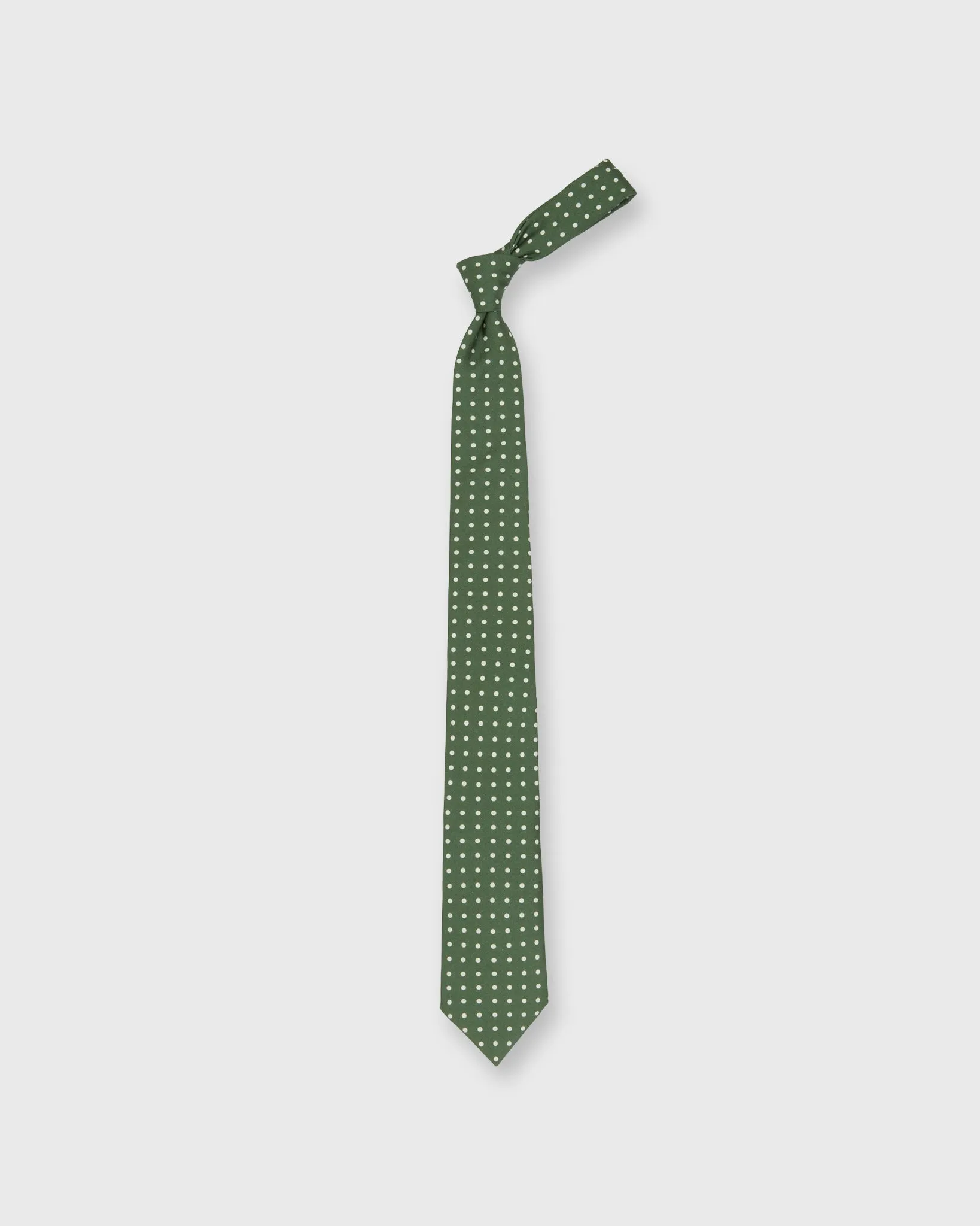 Silk Print Tie in Hunter/Bone Polka Dot