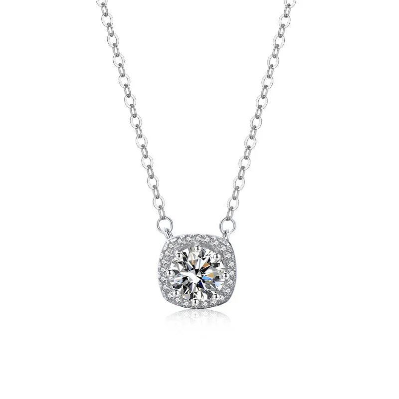 Silver necklace sugar cube light luxury moissanite clavicle chain women's fashion versatile