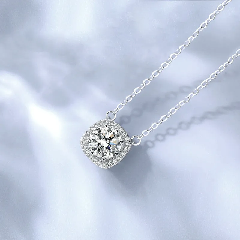 Silver necklace sugar cube light luxury moissanite clavicle chain women's fashion versatile