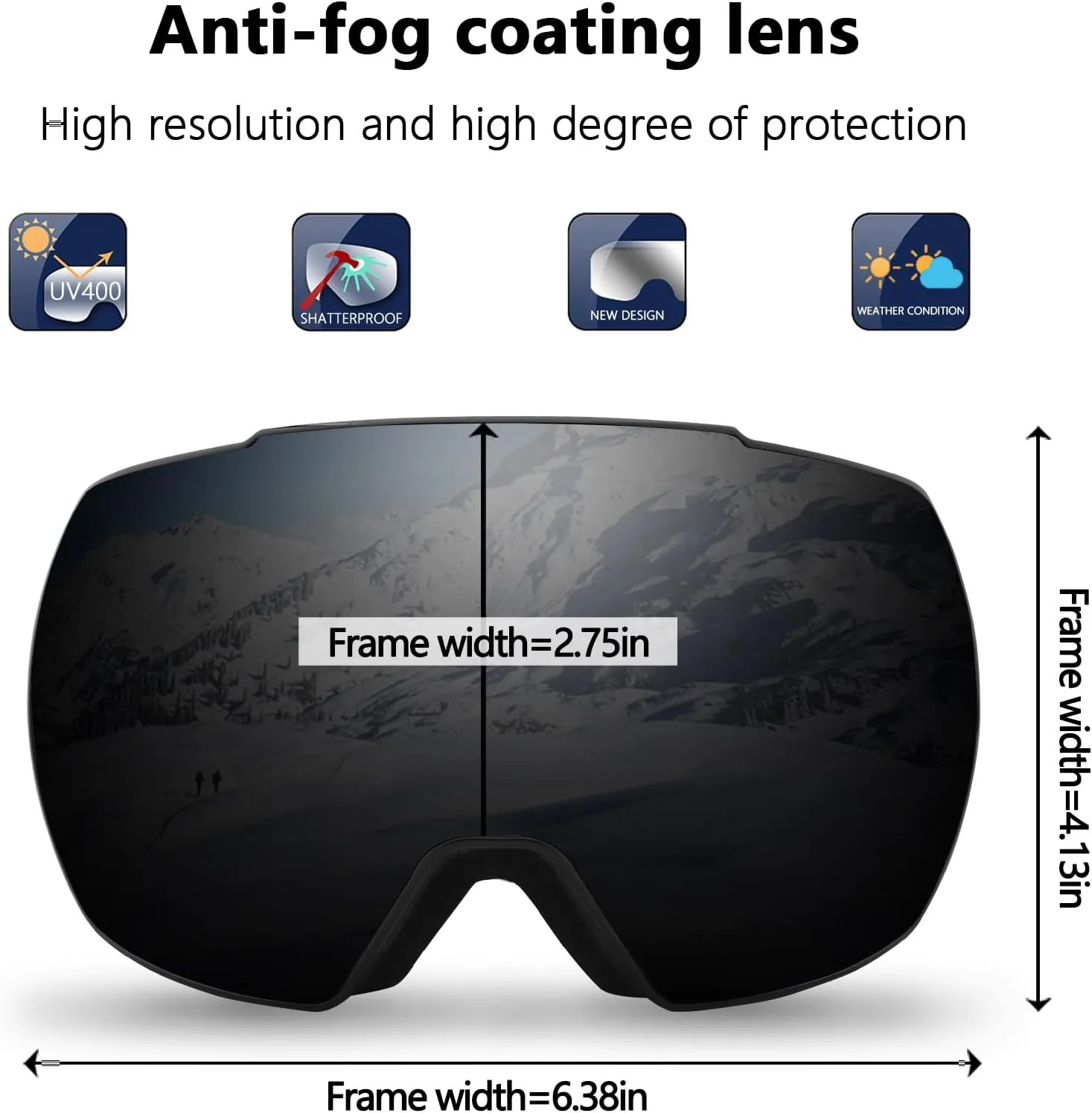 Ski Snow Goggles,OTG UV400 Protection,Anti Fog Skiing,Skating,Snowboarding,Snowboard Goggles For Men Women Youth