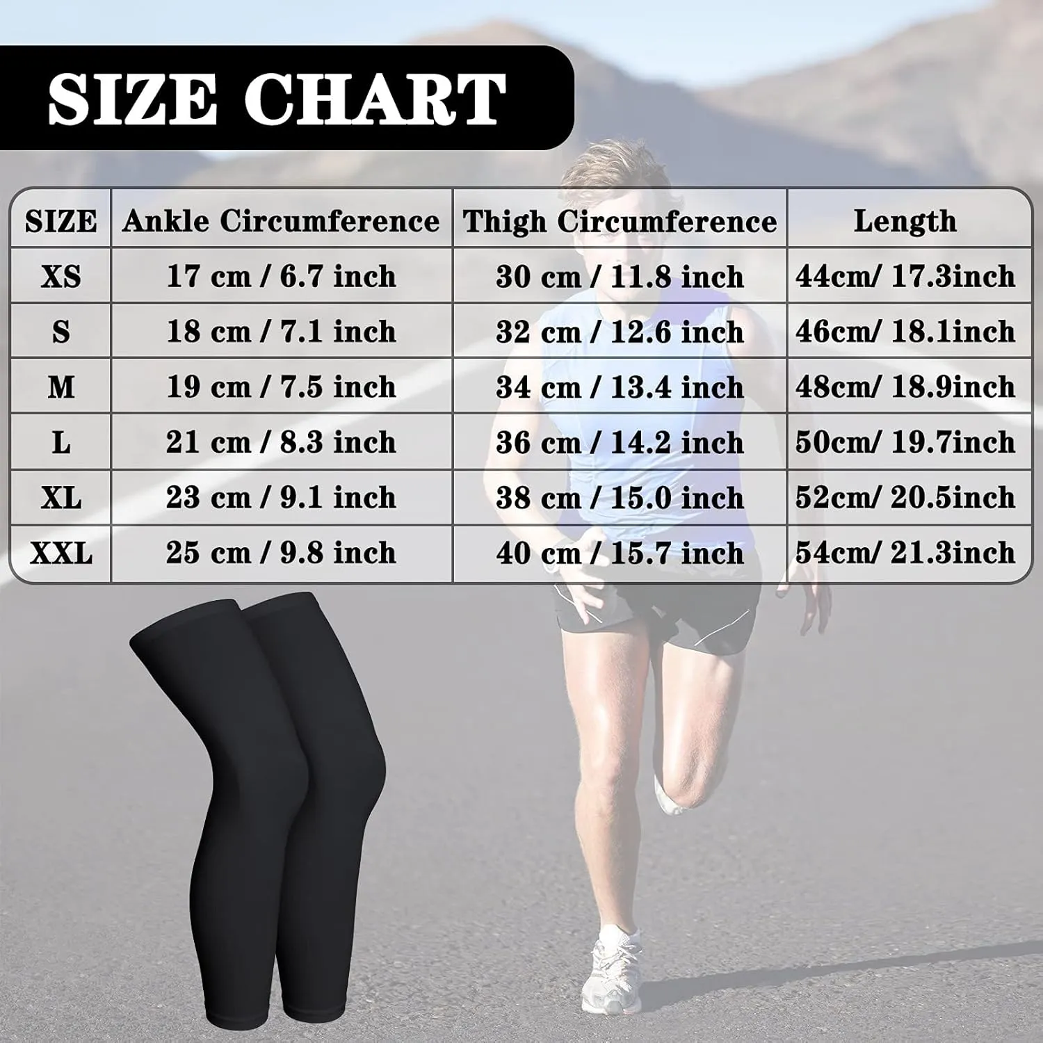 Skylety Compression Leg Sleeve Full Length Leg Sleeves Sports Cycling for Men Women, Running, Basketball