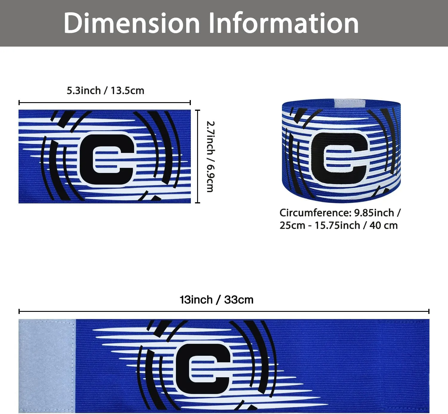 Sports Captain C Arm Band, Unisex Elastic Soccer Captain Armband Adjustable Outdoor Football Player Captain's ArmBands for Youth and Adult