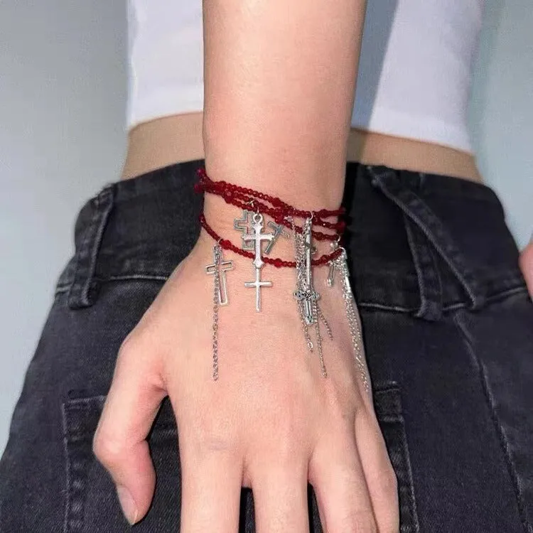 Summer Dark Cross Versatile Tassel Choker Necklace