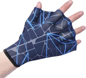 Swimming Gloves Aquatic Webbed Gloves Swim Training Fitness Water Resistance Hand Flippers with Fingers & Adjustable Wrist for Men Women Children