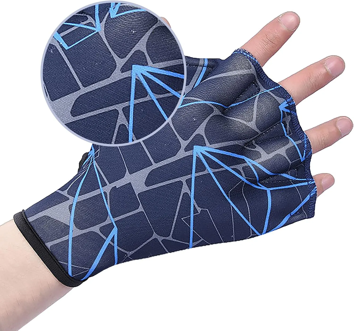 Swimming Gloves Aquatic Webbed Gloves Swim Training Fitness Water Resistance Hand Flippers with Fingers & Adjustable Wrist for Men Women Children