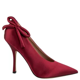 Valentino Satin Bow Pumps in Cordovan Red