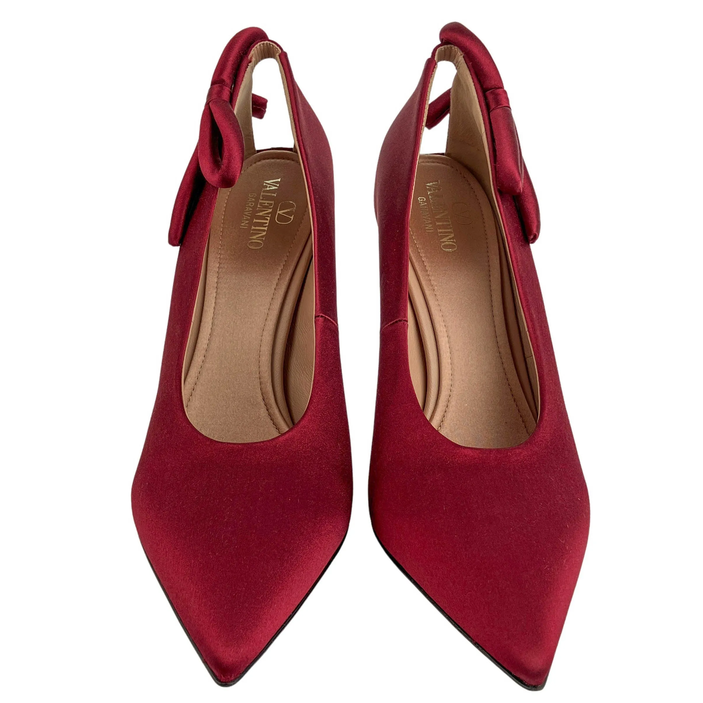 Valentino Satin Bow Pumps in Cordovan Red