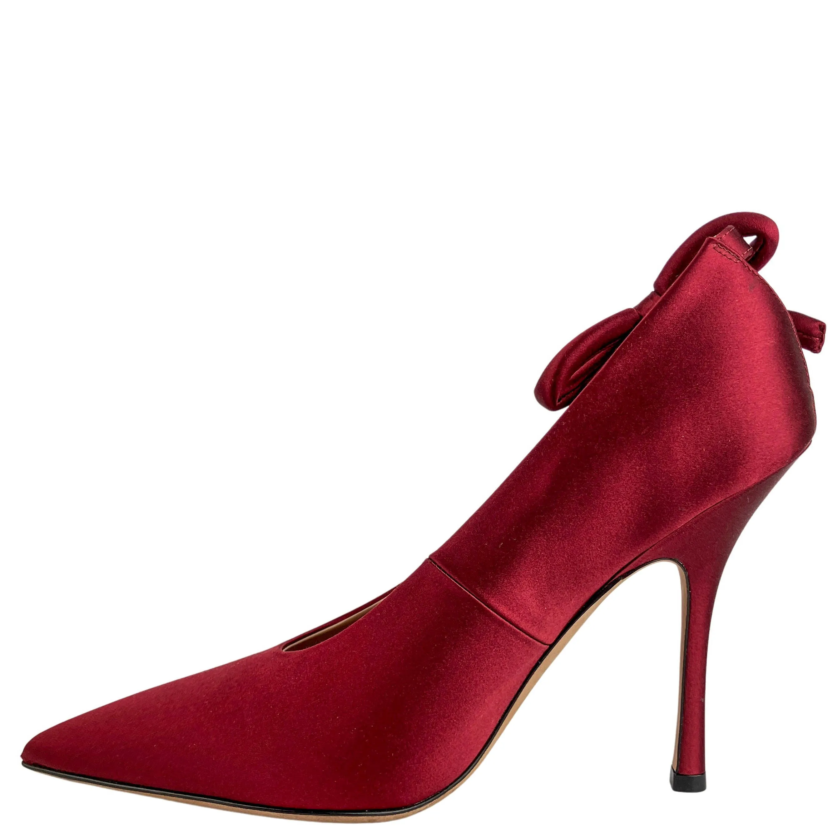 Valentino Satin Bow Pumps in Cordovan Red