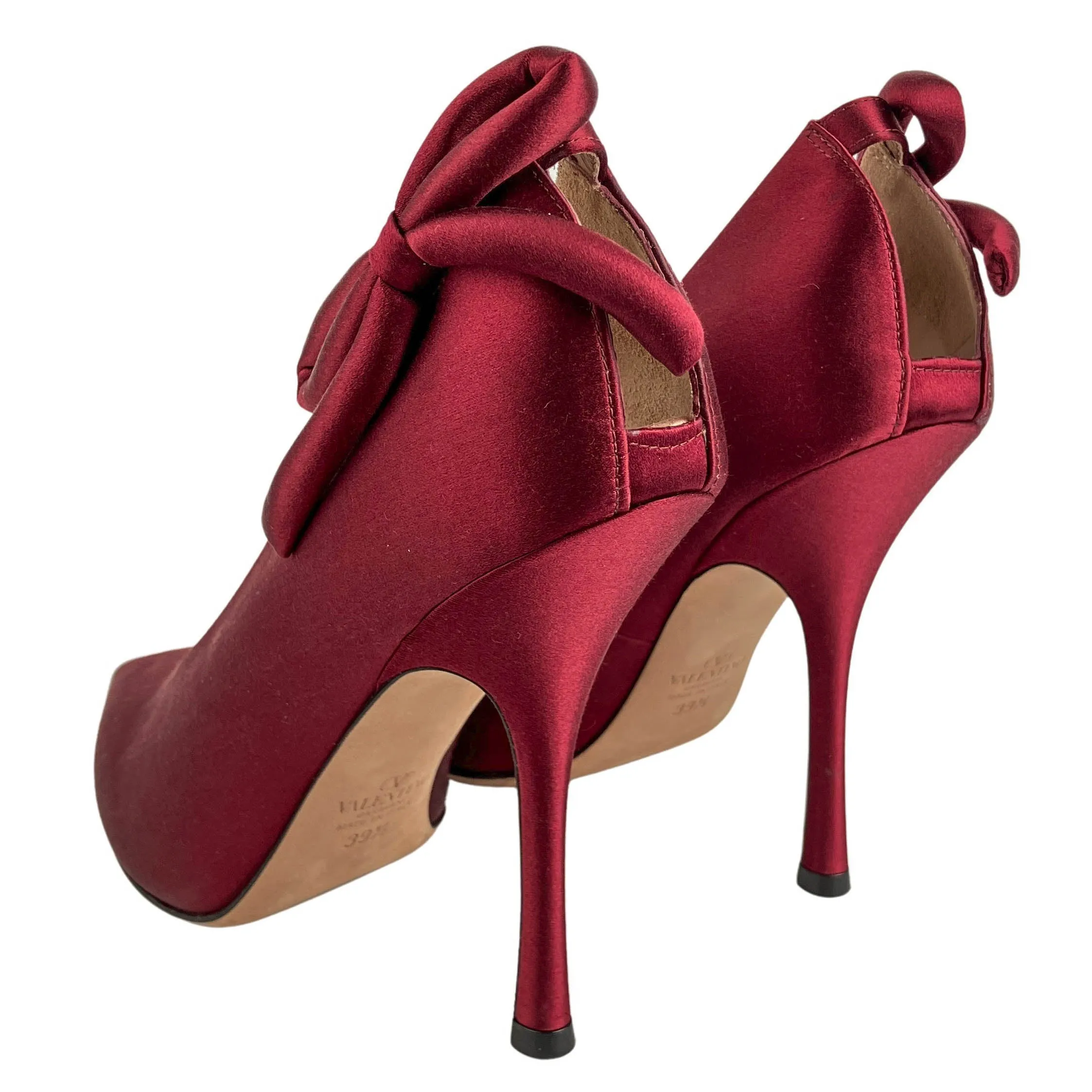 Valentino Satin Bow Pumps in Cordovan Red