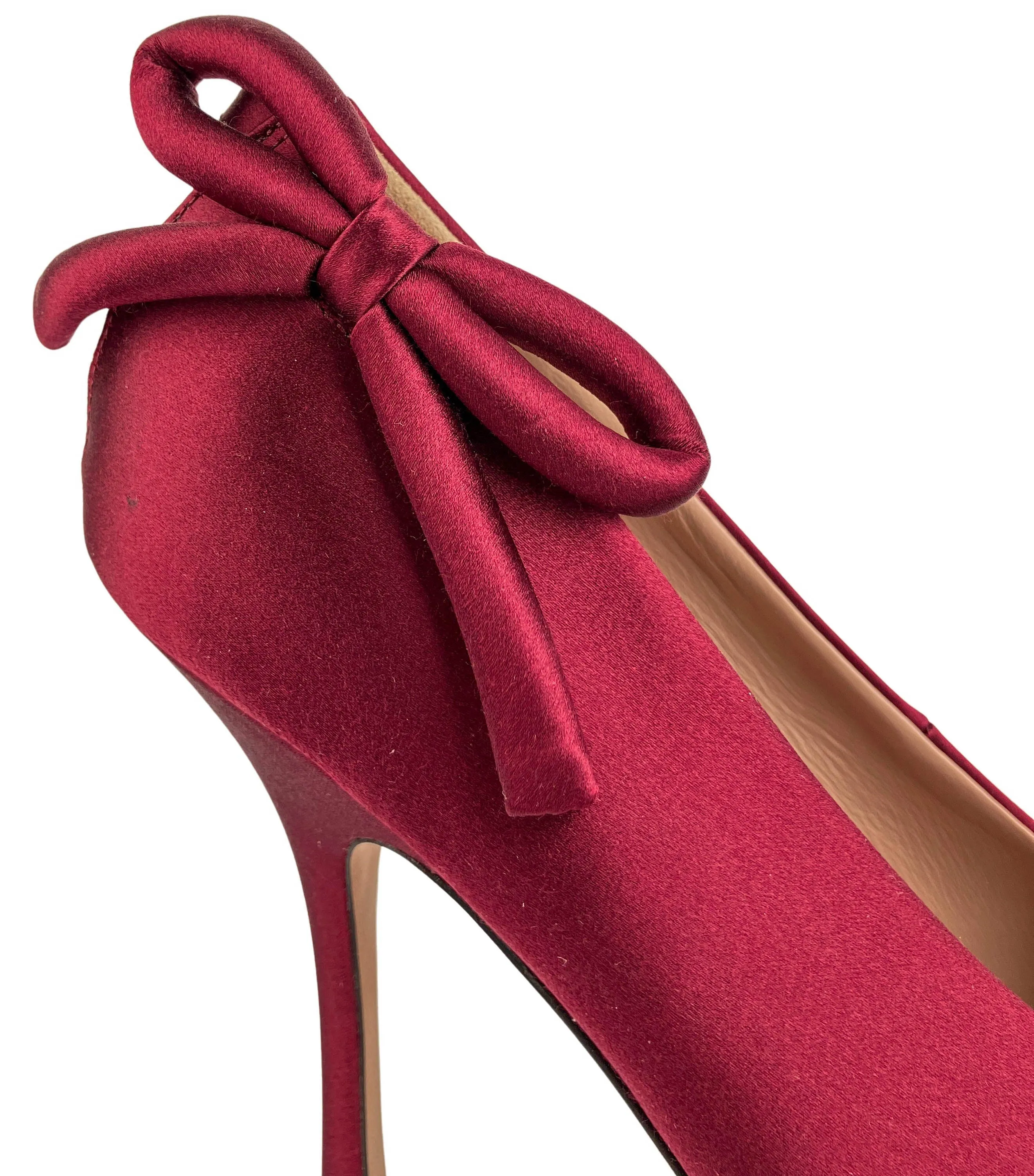 Valentino Satin Bow Pumps in Cordovan Red