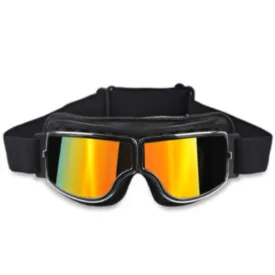 Vintage Aviator Motorcycle Goggles w/ Adjustable Strap, One Size, Black ABS Frame, Imitation Red