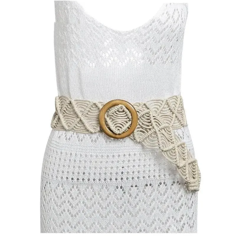 Vintage Woven Wooden Buckle Belt