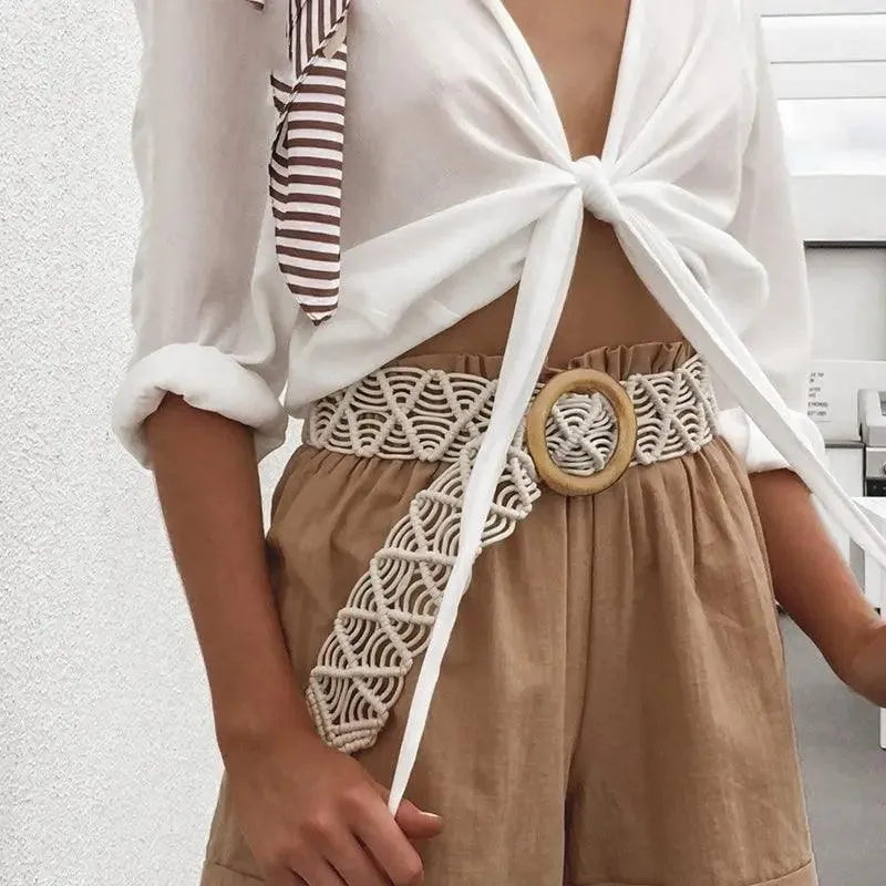Vintage Woven Wooden Buckle Belt