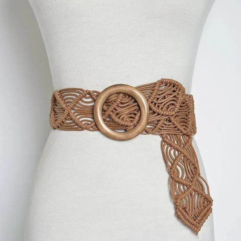 Vintage Woven Wooden Buckle Belt