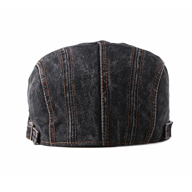 Washed Denim Flat Peaked Cap - Fushia