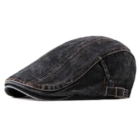 Washed Denim Flat Peaked Cap - Fushia