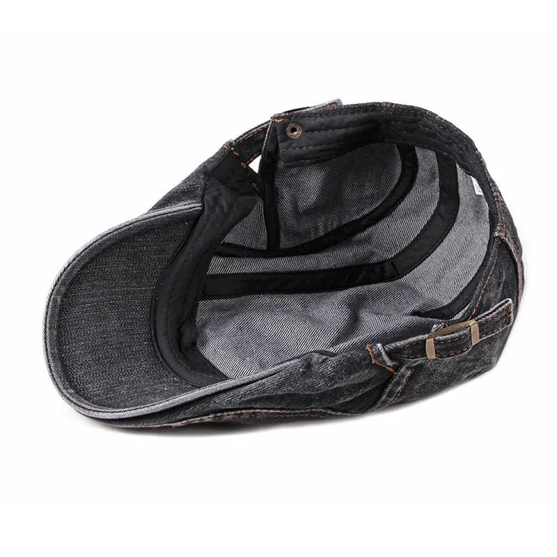 Washed Denim Flat Peaked Cap - Fushia