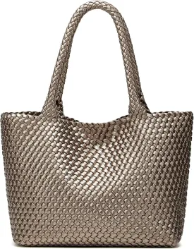 Woven Bags for Women Tote Purse: Vegan Leather Shoulder Handbags - Large Beach Tote - Travel Totes Handwoven Satchel