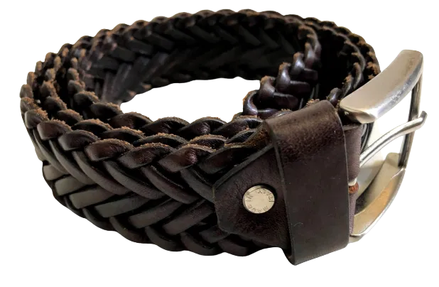 Woven Leather Belt Dark Brown 3,5 cm