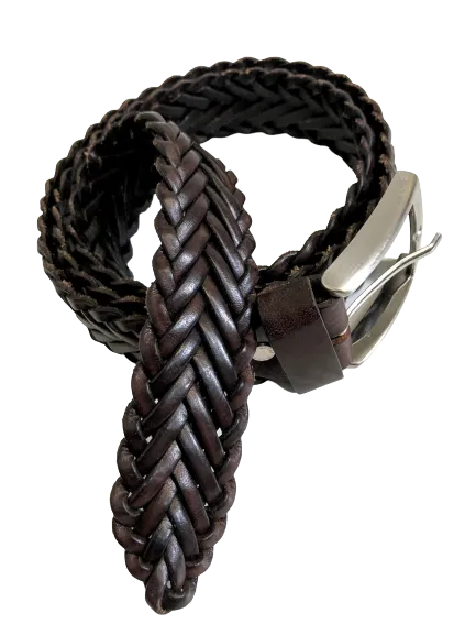 Woven Leather Belt Dark Brown 3,5 cm