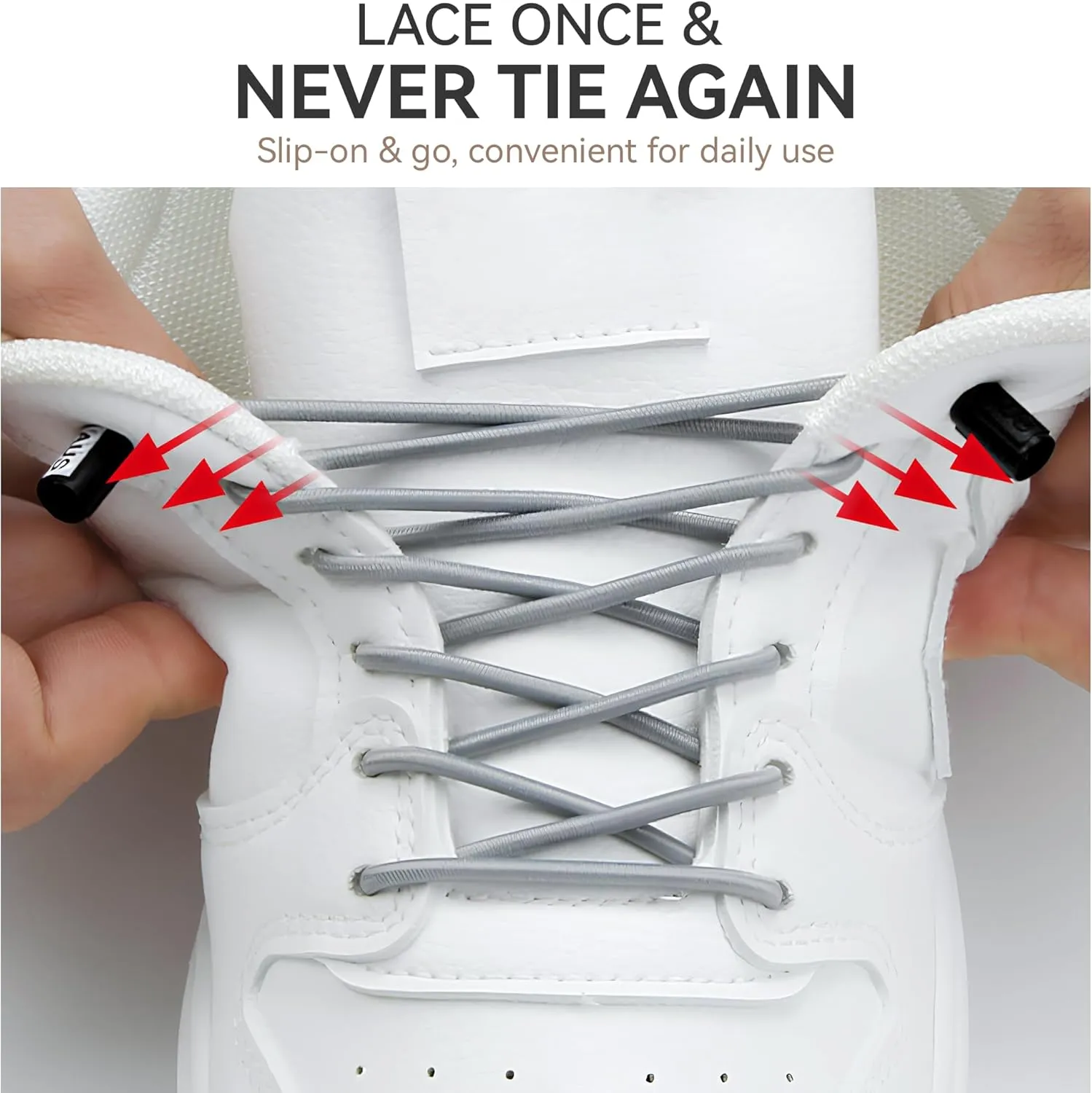 YLOKO No Tie Shoelaces - 2 Pairs, Elastic Round Shoe Laces, Tieless Shoe Strings Replacement Laces for Work Boots, Sneakers