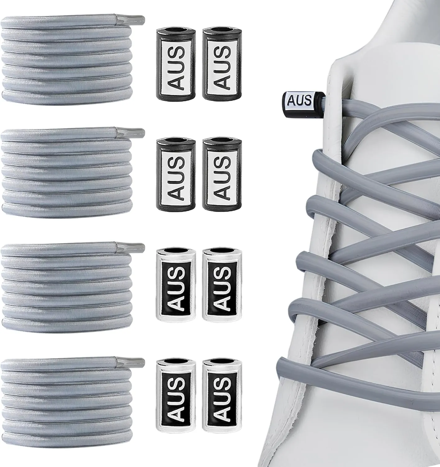 YLOKO No Tie Shoelaces - 2 Pairs, Elastic Round Shoe Laces, Tieless Shoe Strings Replacement Laces for Work Boots, Sneakers